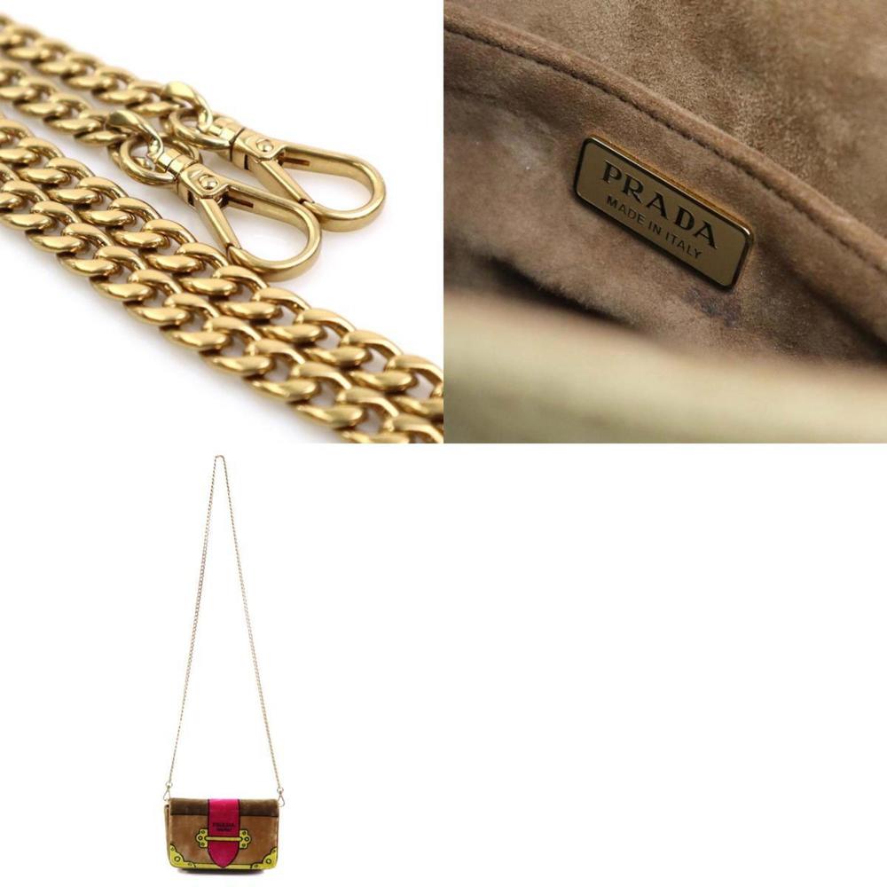 PRADA Velvet Shoulder Bag Belt in Brown/Magenta/Yellow/Gold E59774A - Picture 5 of 5